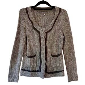 Banana Republic Merino Wool Vintage Sweater Jacket Jackie O Grey Size Med Petite